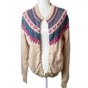 Vintage Wool Grandma Core Hearts Button Down Cardigan Sweater Large